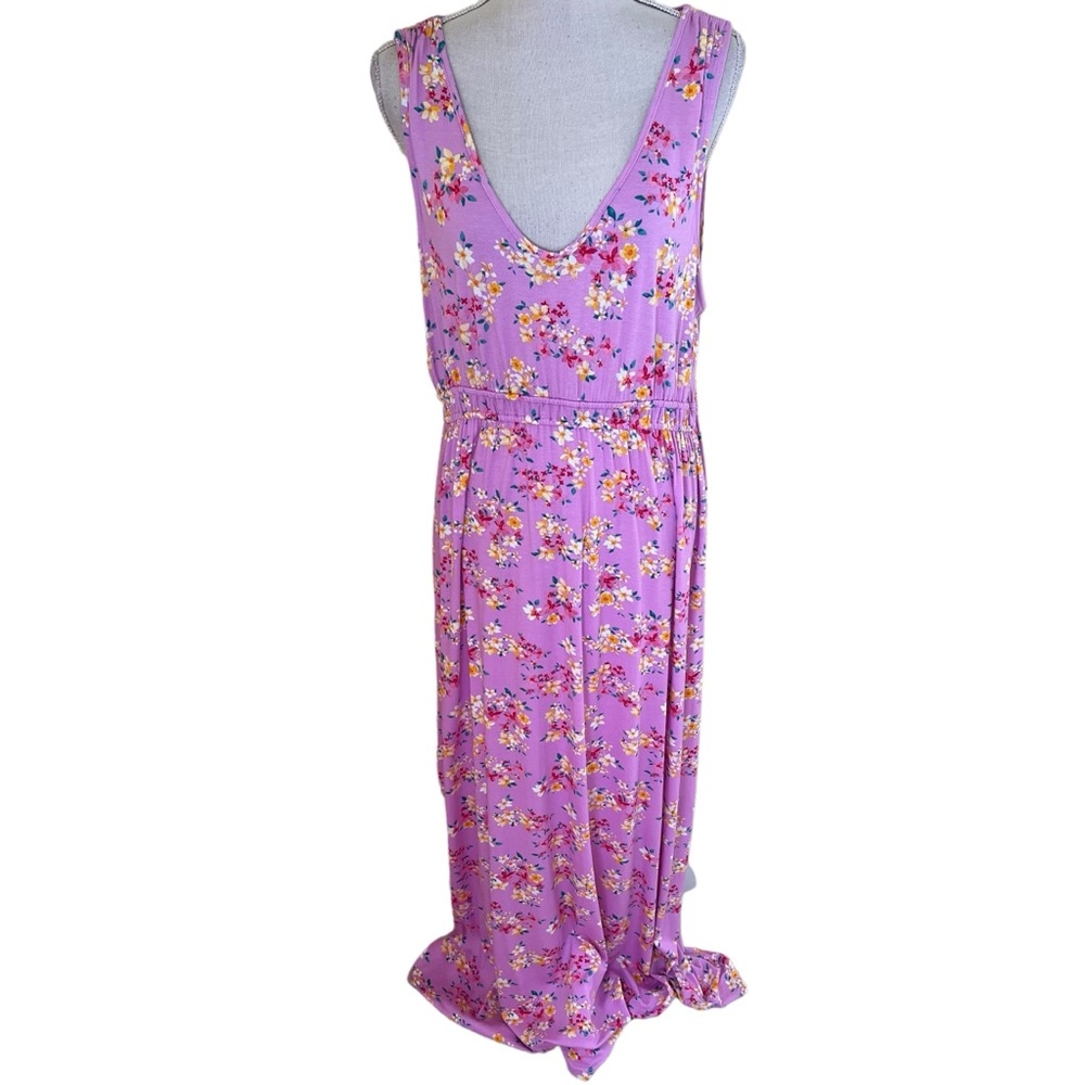 Olive + Oak Violet Floral Knit Sleeveless Maxi Dress XXL